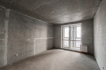 Russia, Moscow- April 17, 2020: interior room apartment rough repair for self-finishing. interior...