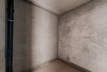 Russia, Moscow- April 17, 2020: interior room apartment rough repair for self-finishing. interior decoration, bare walls of the premises, stage of construction