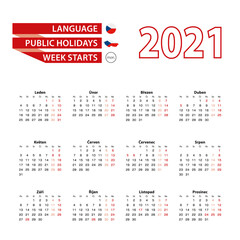 Calendar 2021 in Czech language with public holidays the country of Czech Republic in year 2021.