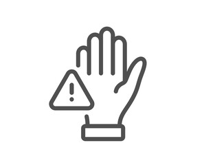 Dont touch line icon. Hand warning sign. Hygiene notification symbol. Quality design element. Linear style dont touch icon. Editable stroke. Vector