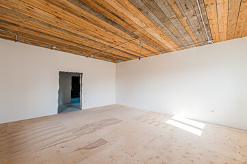 Russia, Moscow- April 17, 2020: interior room apartment rough repair for self-finishing. interior decoration, bare walls of the premises, stage of construction