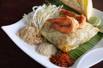 Local Thai food pad thai fried noodle with shrimp