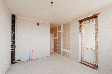 Russia, Moscow- April 17, 2020: interior room apartment rough repair for self-finishing. interior...