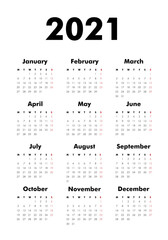 Calendar on 2020 year. Week starts Monday. Stationery calender template in minimal design. Yearly organizer. Business illustration.