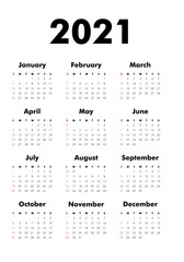 Calendar on 2020 year. Week starts Sunday. Stationery calender template in minimal design. Yearly organizer. Business illustration.