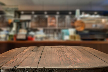 Desk of free space and kitchen interior 