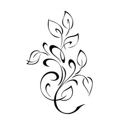 ornament 1387. decorative element with stylized leaves and curls in black lines on a white background