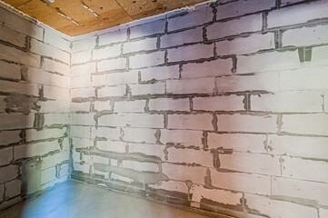 Russia, Moscow- April 17, 2020: interior room apartment rough repair for self-finishing. interior decoration, bare walls of the premises, stage of construction