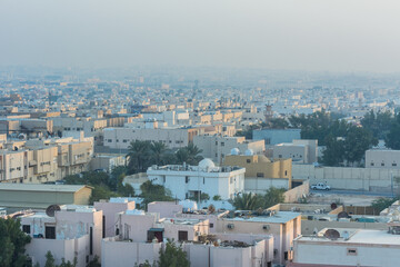 Aerial view of dawn of Riyadh with building rooftops