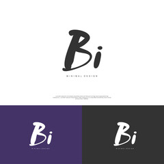 BI Initial handwriting or handwritten logo for identity. Logo with signature and hand drawn style.