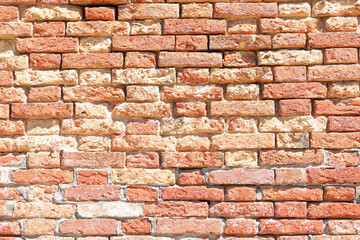 Fototapeta premium rough wall made of red bricks and mortar and concrete ideal as a