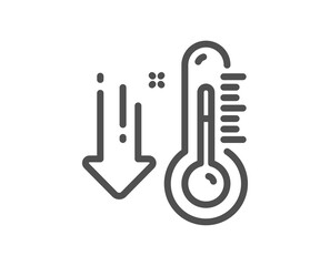 Low thermometer line icon. Temperature diagnostic sign. Fever measuring symbol. Quality design element. Linear style low thermometer icon. Editable stroke. Vector