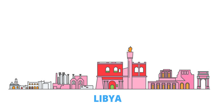 Libya cityscape line vector. Travel flat city landmark, oultine illustration, line world icons