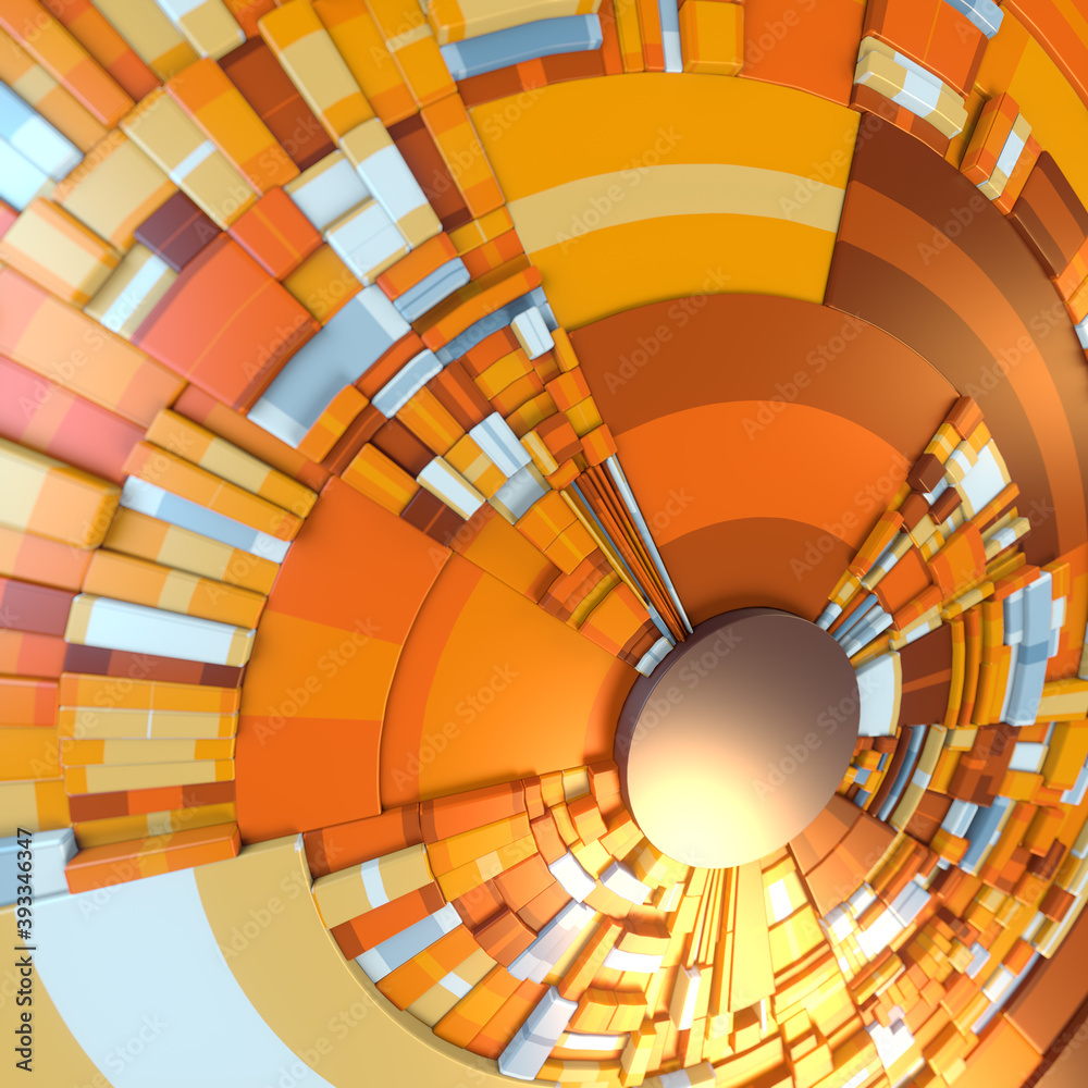 Aufkleber Composition with circular multi colored geometric shapes. Depth of field. 3d rendering digital illustration