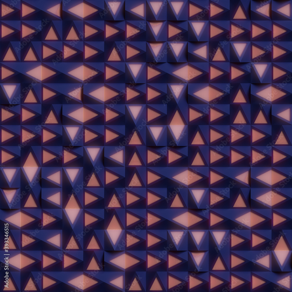 Aufkleber Geometric pattern of randomly spaced triangles on dark blue. Digital illustration. Trendy design element. 3d rendering