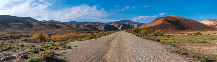 Wandcirkels Pantone 2025 Mocha Mousse Dirt road to the mountains, wide panorama  © Vastram