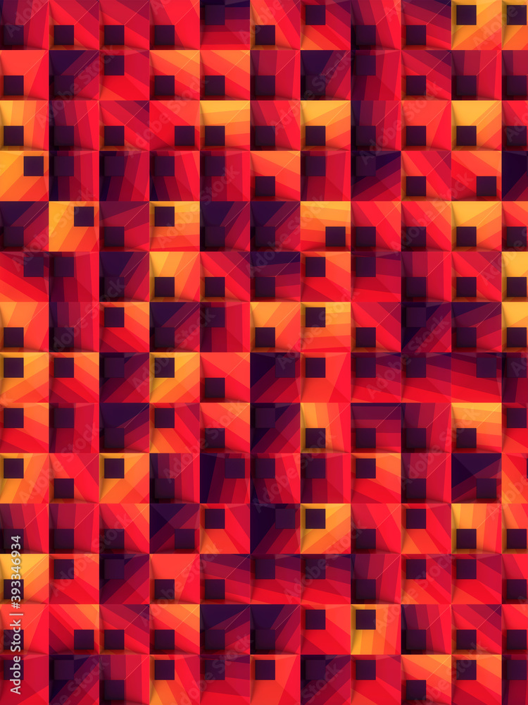 Aufkleber Abstract pattern of randomly arranged multi colored geometric cubic shapes. 3d rendering digital illustration
