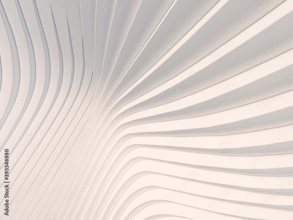 Poster Abstract white waves and lines pattern. Futuristic background. 3d rendering