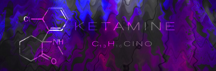 Ketamine. Dissociative ketamine. Chemical formula, molecular structure. Ilustration background for your desigen.	