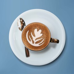 Coffee cup with plate and spoon, cappuccino, americano, espresso vector realistic illustration.