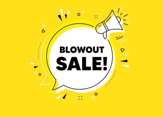 Blowout sale. Megaphone yellow vector banner. Special offer price sign. Advertising discounts symbol. Thought speech bubble with quotes. Blowout sale chat think megaphone message. Vector - obrazy, fototapety, plakaty