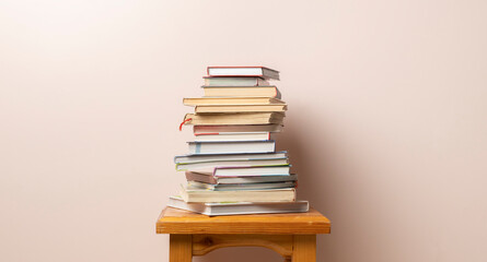 stack of books isolated with copy space design, knowledge wisdom learning at school