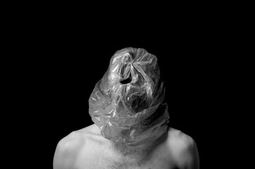 portrait strangulation, plastic bag on head