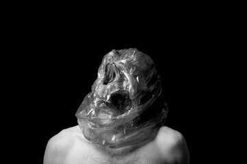 portrait strangulation, plastic bag on head