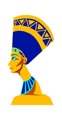 Statue of Nefertiti, queen woman pharaoh of ancient Egypt, cartoon vector illustration