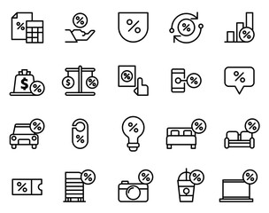 Simple set of Invesment plans & percentage icons on white background.