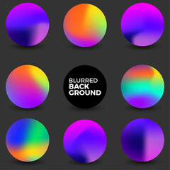Colorful fluid, Round gradient set,Blurred circle backgrounds with modern abstract color gradient patterns. Colourful gradient orbs collection for your design. Vector illustration.