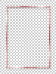 Rectangle border rose gold. Frame boarder. Vertical border roses golden. Shiny glowing rectangle boarder isolated on background. Luxury photoframe. Design rectangular framework with shadow. Vector