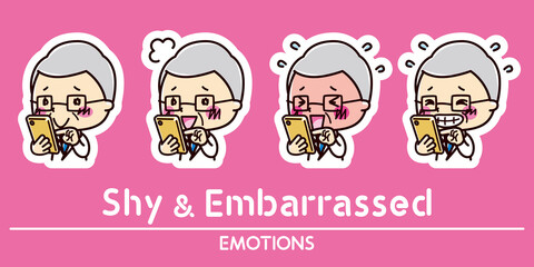 スマホと医者の表情セット / 照れる / 恥ずかしい