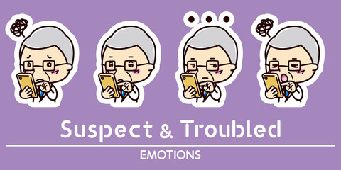 スマホと医者の表情セット / 疑う / 困る