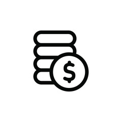 Stack of coins, money stacked, stash of money, saved money. Black Friday, Cyber Monday related single icon on white background, thin line, outline EPS Vector