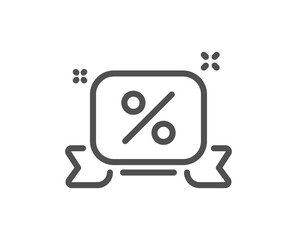 Discounts ribbon line icon. Sale offer sign. Promotion price symbol. Quality design element. Linear style discounts ribbon icon. Editable stroke. Vector
