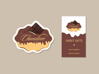 Corporate identity for chocolate and chocolates. Sticker and business card