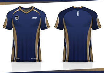 Jersey mockup. t-shirt sport design template for runner, uniform front and back view. dark blue color