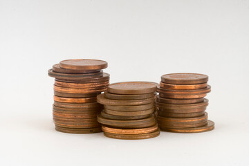 stack of euro cent coins on white background