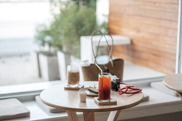 Bakery and drinks in a coffee shop