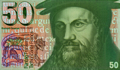 Portrait of scholar Konrad Gesner (Conrad Gessner, 1516-1565) by Tobias Stimmer and animal (title...