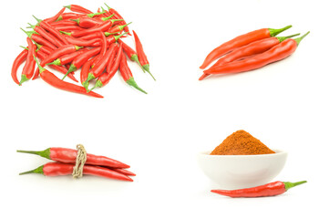 Set of hot red pepper on white