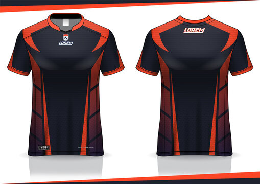 Jersey mockup. t-shirt sport design template for runner, uniform front and back view. orange black color