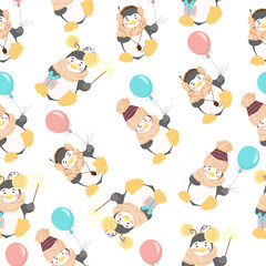 
Seamless pattern of cute penguins in pastel colors. Vector illustration in a flat style.
