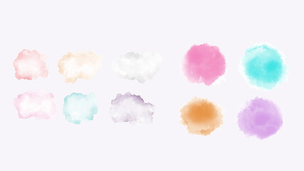 Set of pastel colorful watercolor brush isolate on white, vector.