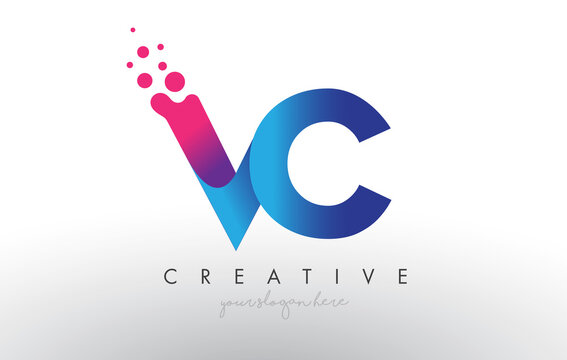 VC Letter Design with Creative Dots Bubble Circles and Blue Pink Colors