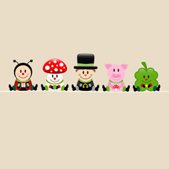 Quadrat Marienkäfer Fliegenpilz Schornsteinfeger Schwein Und Kleeblatt Beige