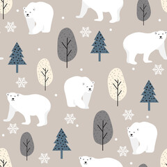 Christmas seamless pattern with polar bear background, Winter pattern with white bear, wrapping paper, winter greetings, web page background, Christmas and New Year greeting cards
