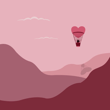 a guy and a girl in love on a hot air balloon.Vector illustration.