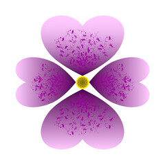 Fleur violette aux quatre pétales en forme de cœur